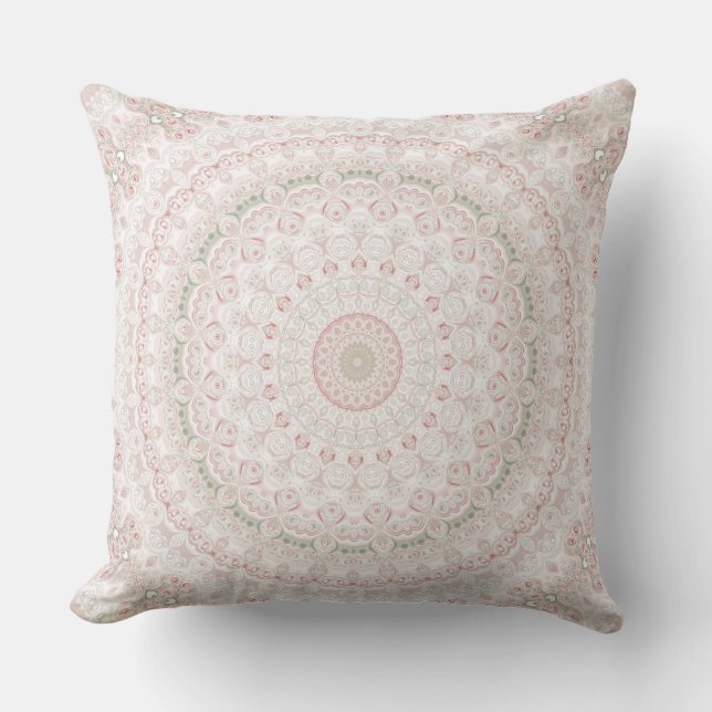 Pastell Rosa och Grön Mandala Mönsterdesign Kudde (Framsida)
