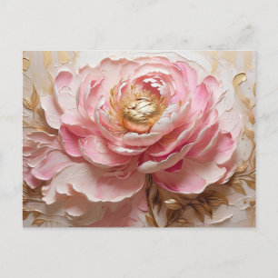 Pastell rosa och guld peonyblomma vykort