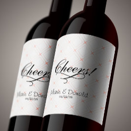 Pastell Rosa och Kräm Geometrisk Vinflaska Etikett