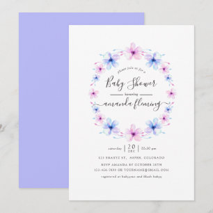 Pastell Rosa och Lila Blommig Baby Shower Inbjudningar