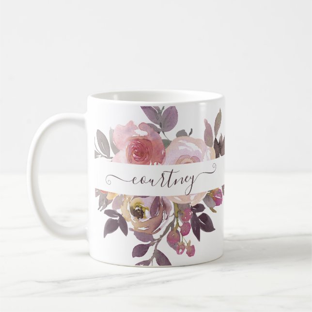 Pastell rosa och lila personlig blomma kaffemugg (Vänster)