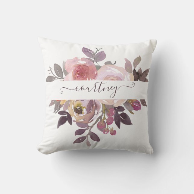 Pastell rosa och lila personlig blomma  kudde (Framsida)