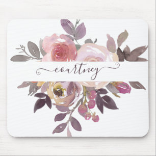 Pastell rosa och lila personlig blommig design   musmatta