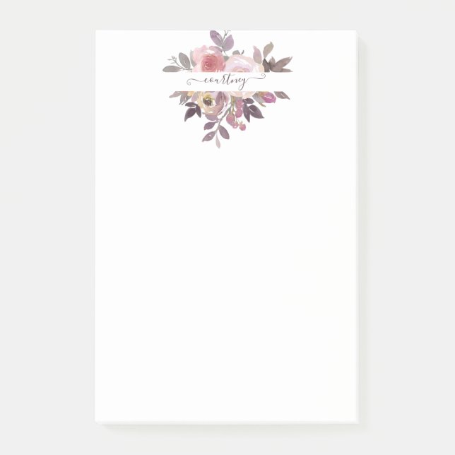 Pastell rosa och lila personlig blommig design   post-it block (Framsida)