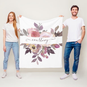 Pastell rosa och lila personlig blommig fleecefilt