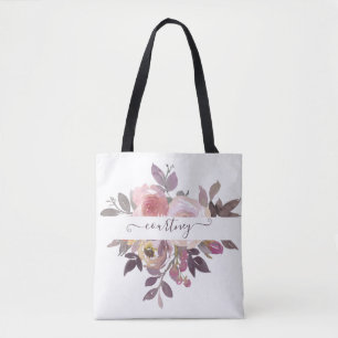Pastell rosa och lila personlig blommig  tygkasse
