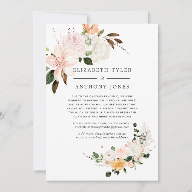 Pastell Rosa och Violett Bröllop med Reducerad Gäs Meddelande (Framsida)