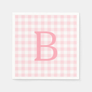 Pastell Rosa och Vit Gingham Monogram Pappersservett