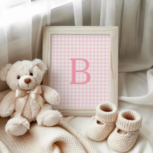 Pastell Rosa och Vit Gingham Monogram Poster