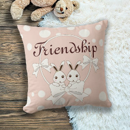 Pastell Rosa Off-White Band Tvilling Kanin Flickor Kudde