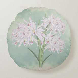 Pastell Rosa Orkidéer på Grön Blomma Rund Kudde