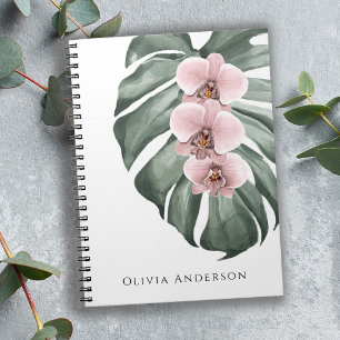 Pastell Rosa Orkidéer Tropisk Akvarell Blomma Anteckningsbok