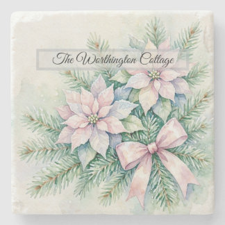 Pastell Rosa Poinsettia Tall Vattenfärg Jul Stenunderlägg