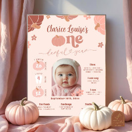 Pastell Rosa Pumpa 1-års Födelsedags Foto Milstolp Poster