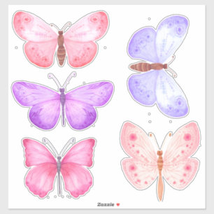 Pastell Rosa Purpur Fjärilar Klistermärken