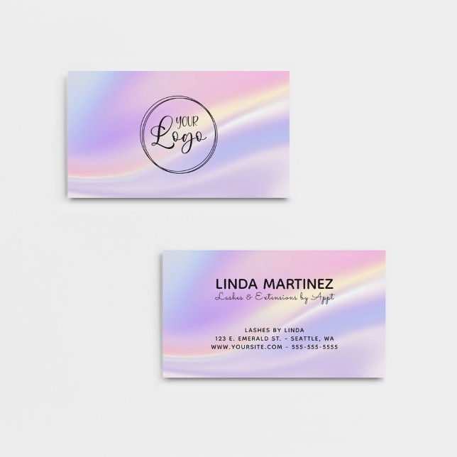 Pastell Rosa Purpur Iridescent Färger Logo Visitkort (Pastel Pink Purple Iridescent Colors Logo Business Card)