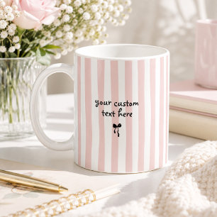 Pastell Rosa Ränder Anpassad Text Coquette Slinga Kaffemugg