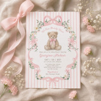 Pastell Rosa Randig Teddybjörn Flicka Bebis Shower