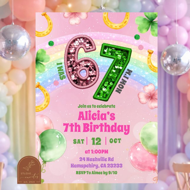 Pastell Rosa Regnbåge Glitter 67 St Patrick Inbjudningar (Skapare uppladdad)