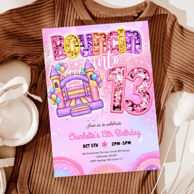Pastell Rosa Regnbåge Studs Hus 13-årsdag Inbjudningar (Skapare uppladdad)