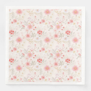 Pastell Rosa Röda Vita Blommor Mönster Pappersservett
