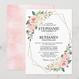 Pastell Rosa Rodnad Ros Blommig Geometrisk Bröllop Inbjudningar