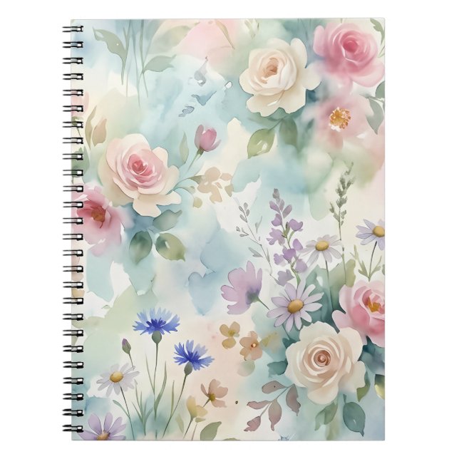 Pastell Rosa Ros Blommig Anteckningsbok (Framsidan)