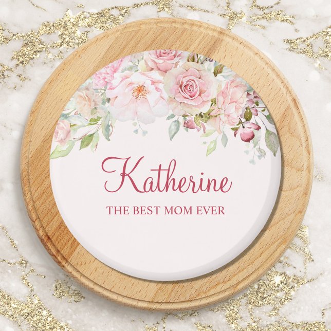 Pastell Rosa Rosblomma Blommig Världens Bästa Mamm Magnet (Close up)