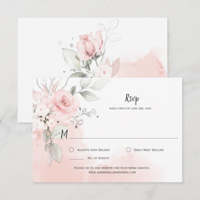 Pastell Rosa Rosor Bleka Rosa Akvarellskiftning OSA Kort (Fram/baksida)