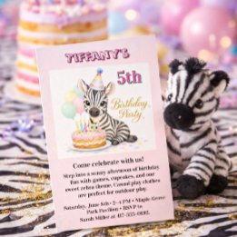 Pastell Rosa Safari Zebra Flicka Femårs Födelsedag Inbjudningar