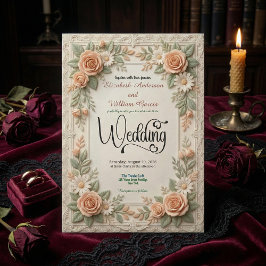 Pastell Rosa & Salongsgrön Blommig Trädgårdsbröllo Inbjudningar