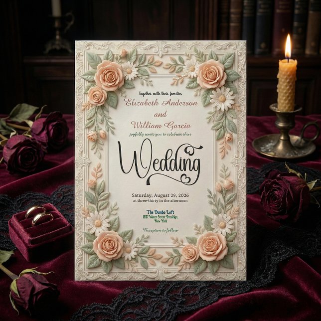 Pastell Rosa & Salongsgrön Blommig Trädgårdsbröllo Inbjudningar (Skapare uppladdad)