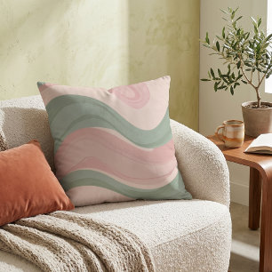 Pastell Rosa Salvia Grön Abstrakt Vågig Mönster Kudde