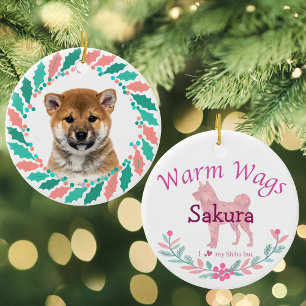 Pastell Rosa Shiba Inu Personlig Jul Julgransprydnad Keramik