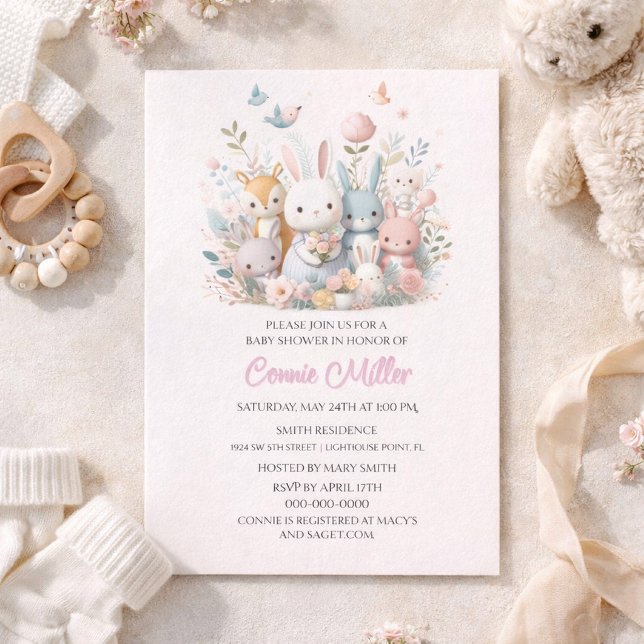 Pastell Rosa Skogs Djur Baby Shower Inbjudningar (Skapare uppladdad)