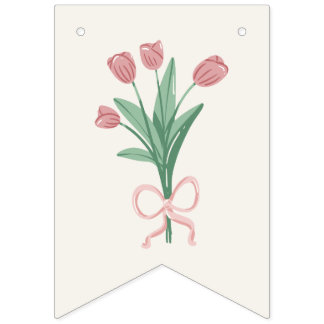 Pastell Rosa Slöja & Tulpan Blommig Anpassad Vimplar