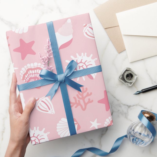 Pastell Rosa Snigelskal och Korall Sömlöst Mönster Presentpapper (Gifting)
