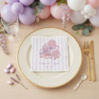 Pastell Rosa Sockerplommon Baby Shower Pappersservett