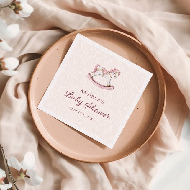 Pastell Rosa Söt Karusell Flicka Bebis Shower Pappersservett (Skapare uppladdad)