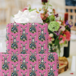 Pastell Rosa Söt Vattenfärgskanin Blommig Påsk Presentpapper