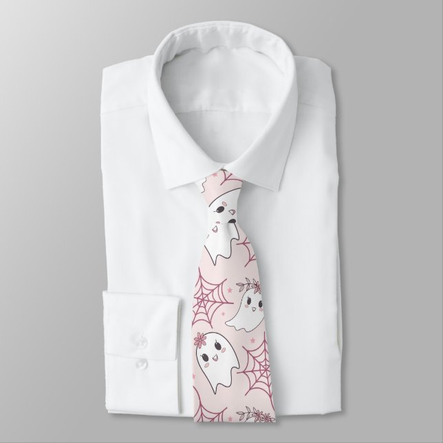 Pastell Rosa Spök Halloween Kawaii Mönster Slips (Bunden)