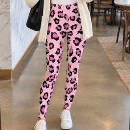 Pastell Rosa Svart Leoprint Leggings
