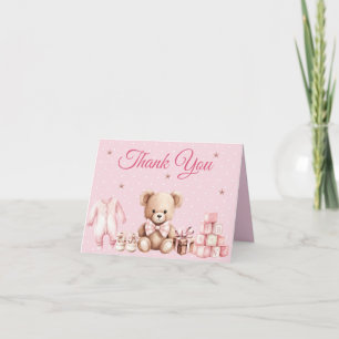 Pastell Rosa Teddybjörn Bebis Kalas Tacksamhetskor Anteckningskort