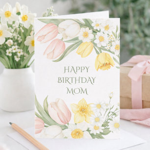 Pastell Rosa Tulpaner Narcisser Blommig Födelsedag Kort