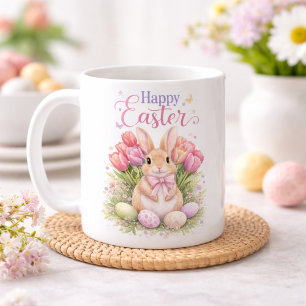 Pastell Rosa Tulpaner Påskharen Glad Påsk Kaffemugg