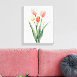 Pastell Rosa Tulpaner Vattenfärg Blommigtryck Canvastryck