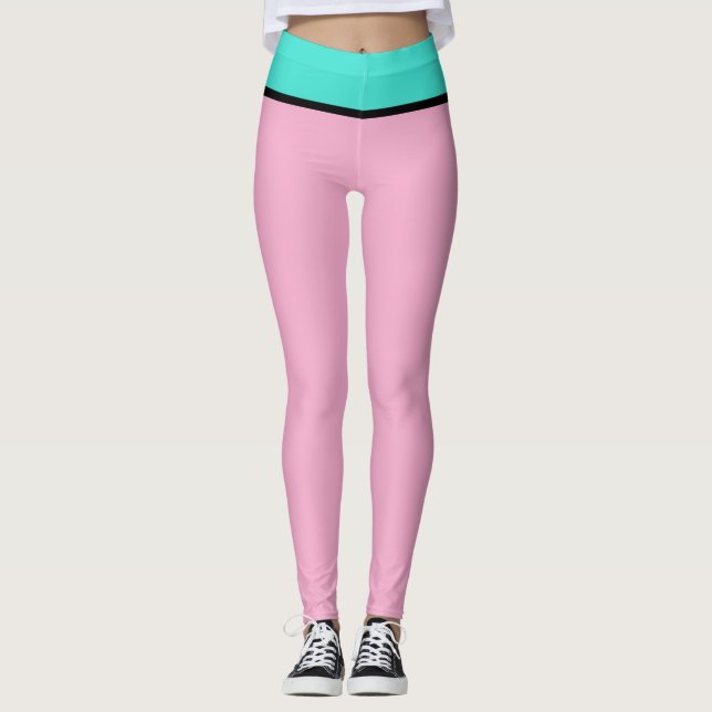Pastell Rosa Turkos Blå Leggings (Framsida)