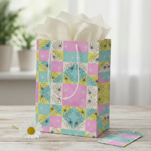 Pastell Rosa Turkos & Crème Rutig Blommigt Mönster