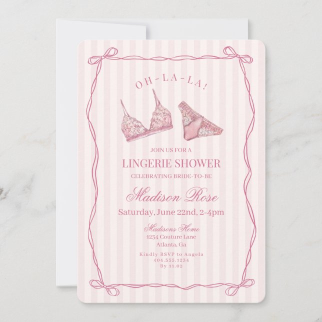 Pastell Rosa Underkläder Bröllopsdusch Lace  Inbjudningar (Framsida)
