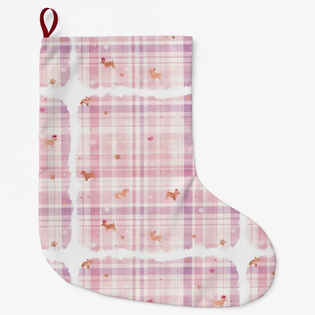 Pastell Rosa Valp Julstrumpa med Kronor (Framsidan)